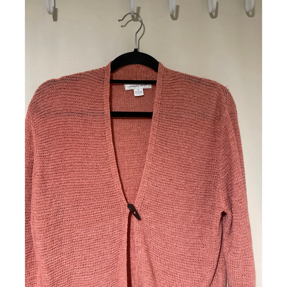 AUGUST SILK Coral Open Front Sweater Cardigan Size Medium Excellent Condition - Picture 2 of 9